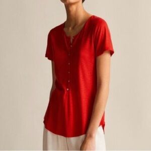 Massimo Dutti Red short sleeve button up t-shirt / Size S